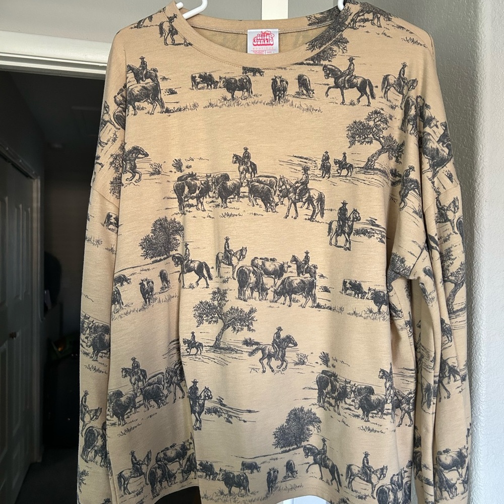 Tan and Black Classic Patterned Blouse